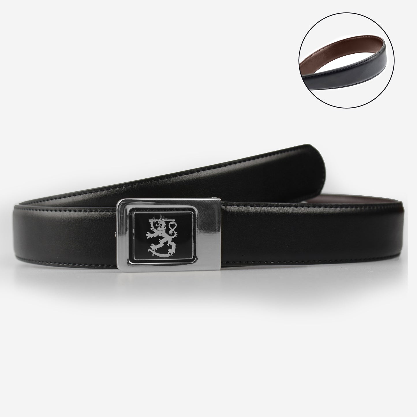 Nahkavyö 30mm, hopea leijona solki