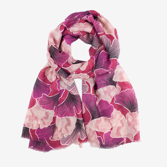 Viininpunainen ginkgo-kuosin huivi